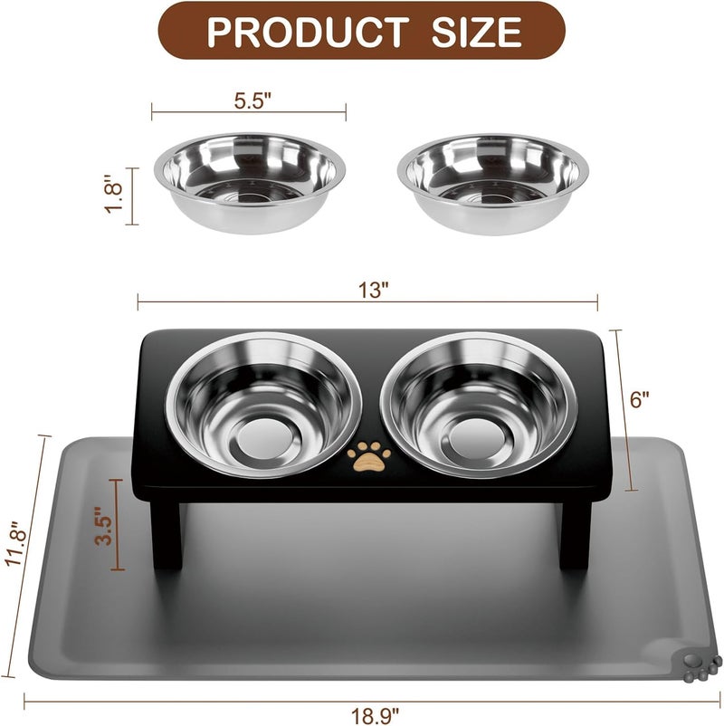 INNVVIS Elevated Cat Bowls with Silicone Mat, 15° Tilted Solid Wood Stand, Raised Stainless Steel Food & Water Dishes for Cats and Small Dogs, Anti-Vomiting Design(Natural) - Image 4
